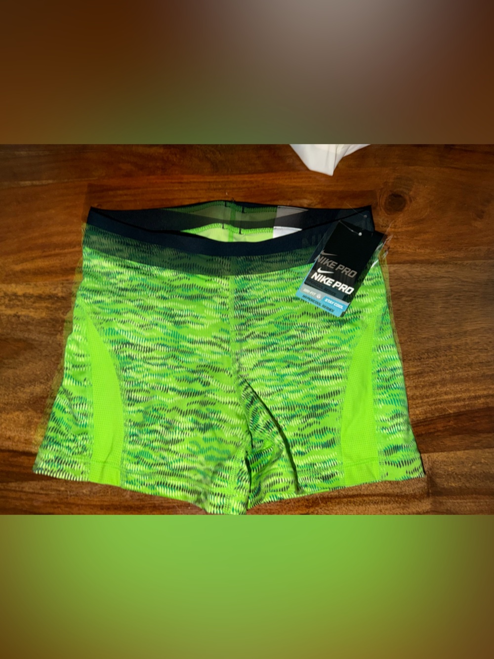 Nike Women's Neon Green Patterned Compression Shorts
